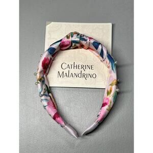 Catherine Malandrino Knot Headband Floral Satin Pearls Garden Coquette Feminine